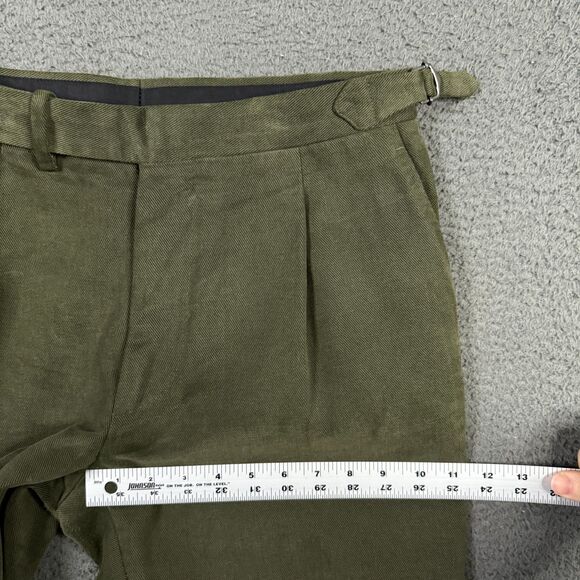 Anglo Italian Pants Mens 31x29 Green Slim Brushed Twill Chino Side Adjusters - Picture 10 of 13